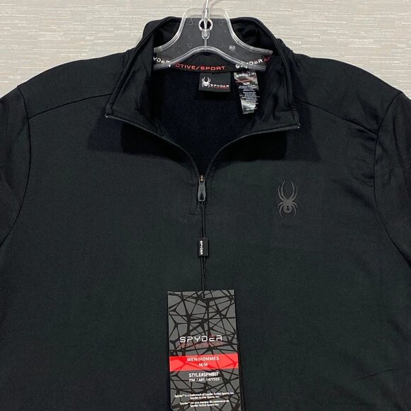 SPYDER 1/4 Zip Shirt Mens Medium Black Base Layer Quick Dry Pullover - Picture 4 of 13